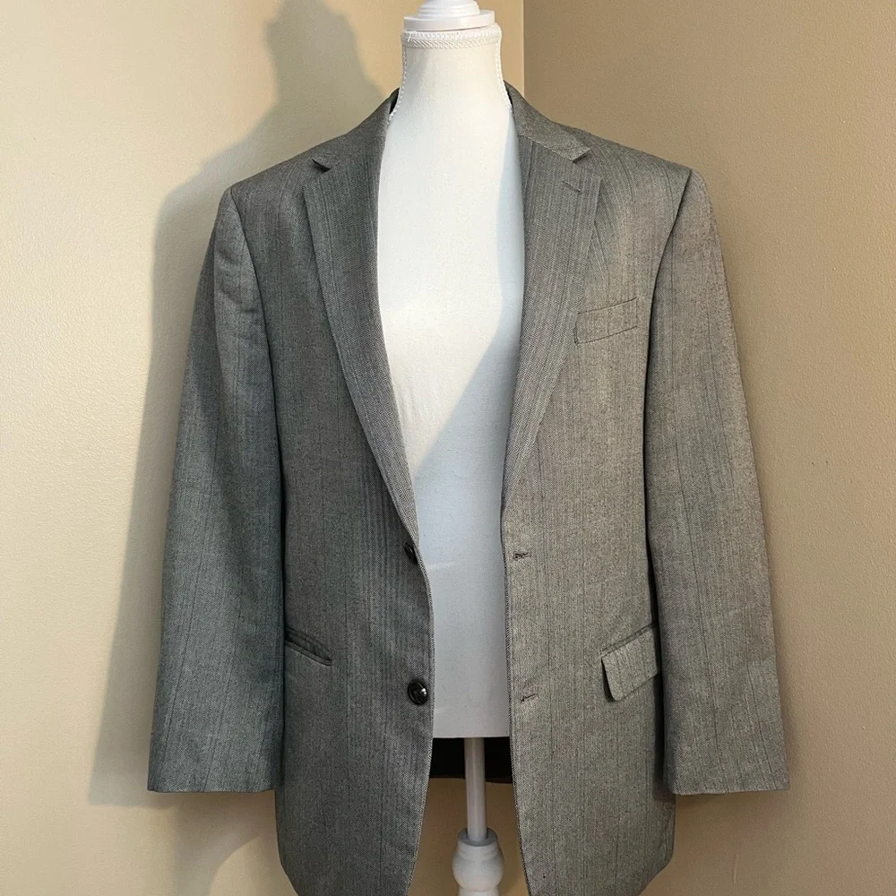 Chaps Mens Blazer Sport Coat Two Button Jacket Mens Size 40R Casual‎ Suits Grey